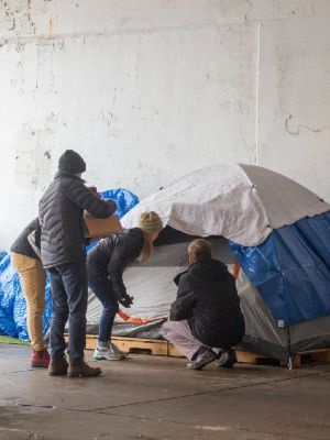 Rush University providing outreach to the unhoused.
