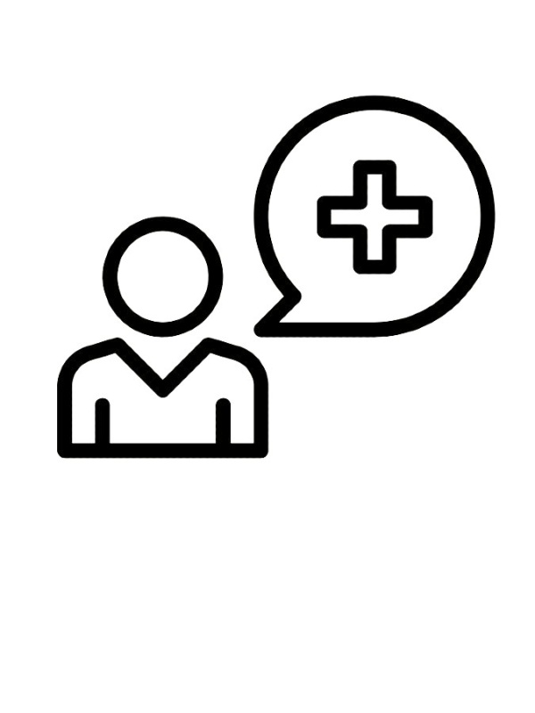 A graphic of a patient asking a question.